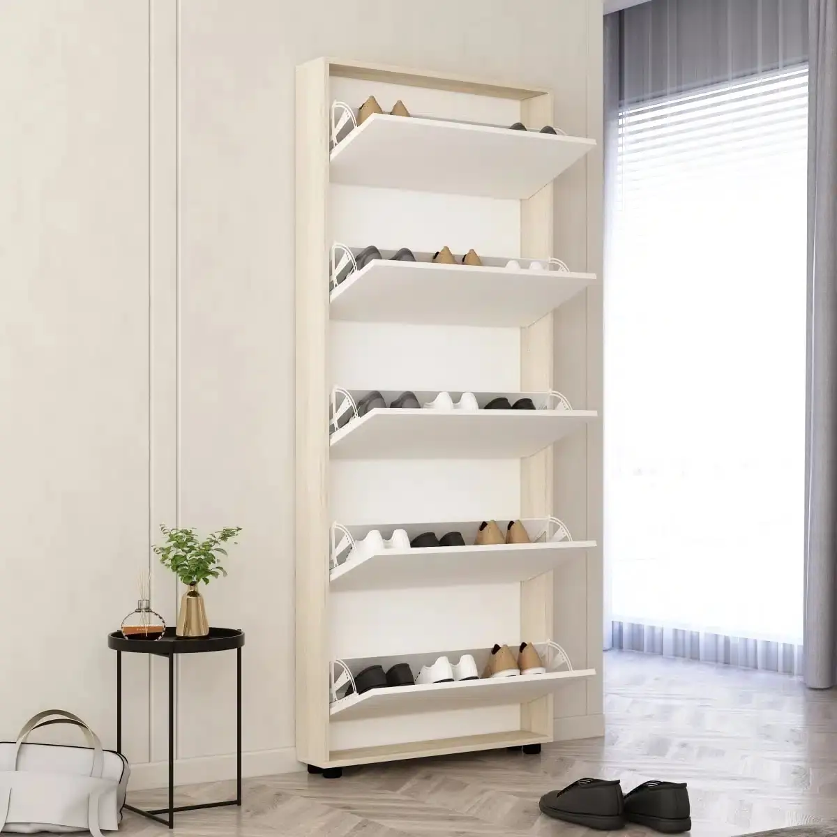 Tumba pentru incaltaminte Mobildor Leo Slim 100x203x16 (Sonoma Oak/White)