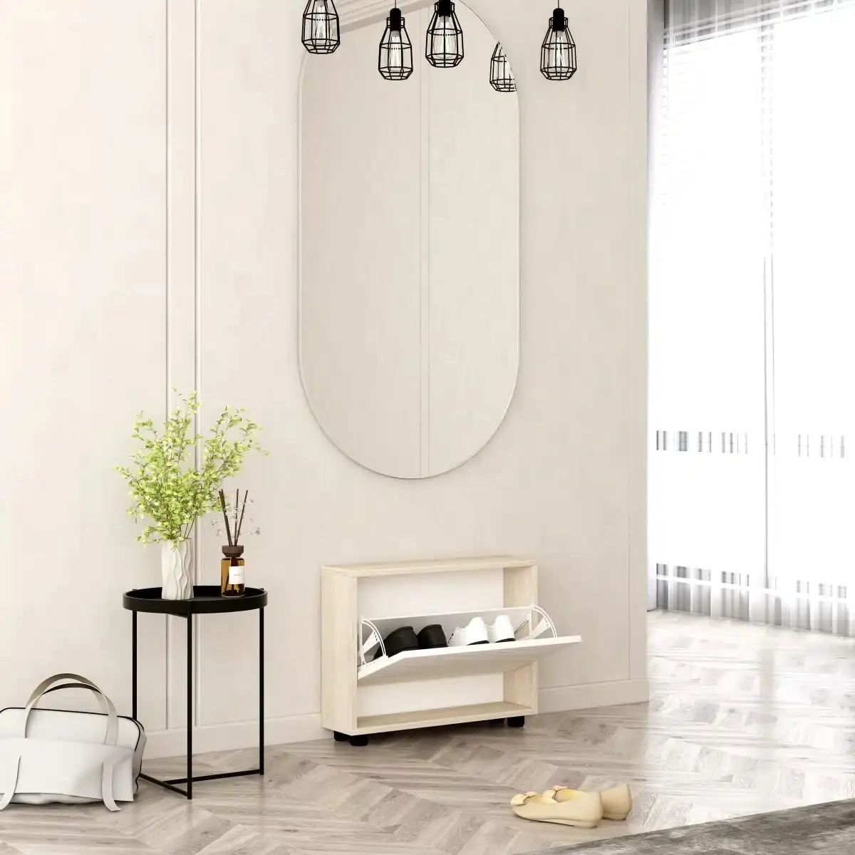 Тумба для обуви Mobildor Leo Slim 100x47x16 (Sonoma Oak/White)