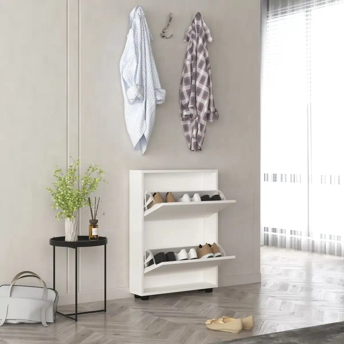 Tumba pentru incaltaminte Mobildor Leo Slim 100x86x16 (White)