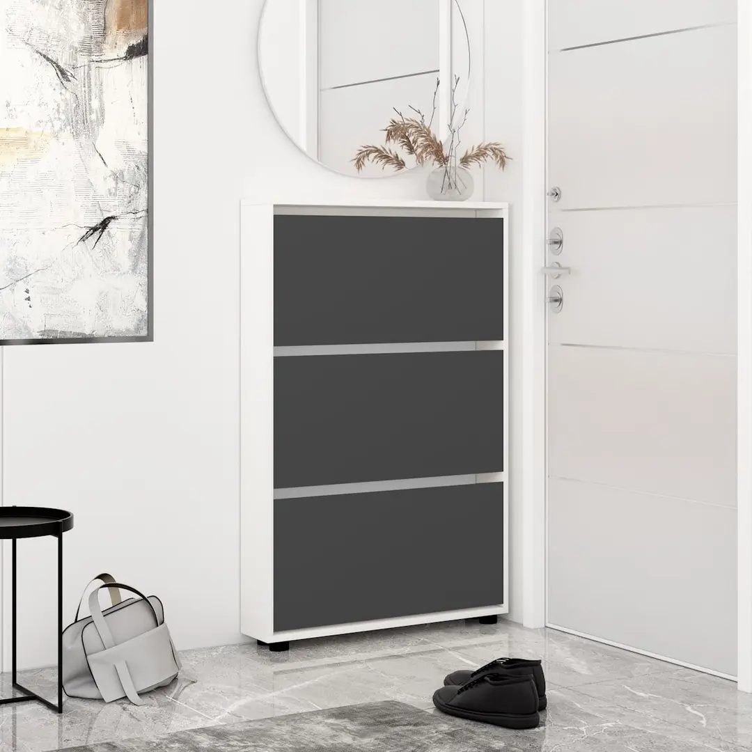 Tumba pentru incaltaminte Mobildor Leo Slim 50x164x16 (White/Anthracite)