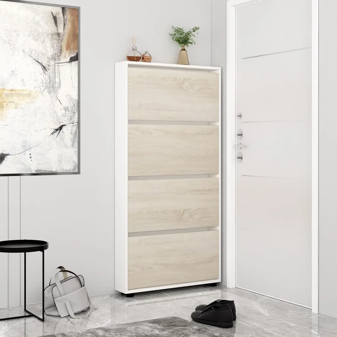 Tumba pentru incaltaminte Mobildor Leo Slim 60x164x16 (White/Sonoma Oak)