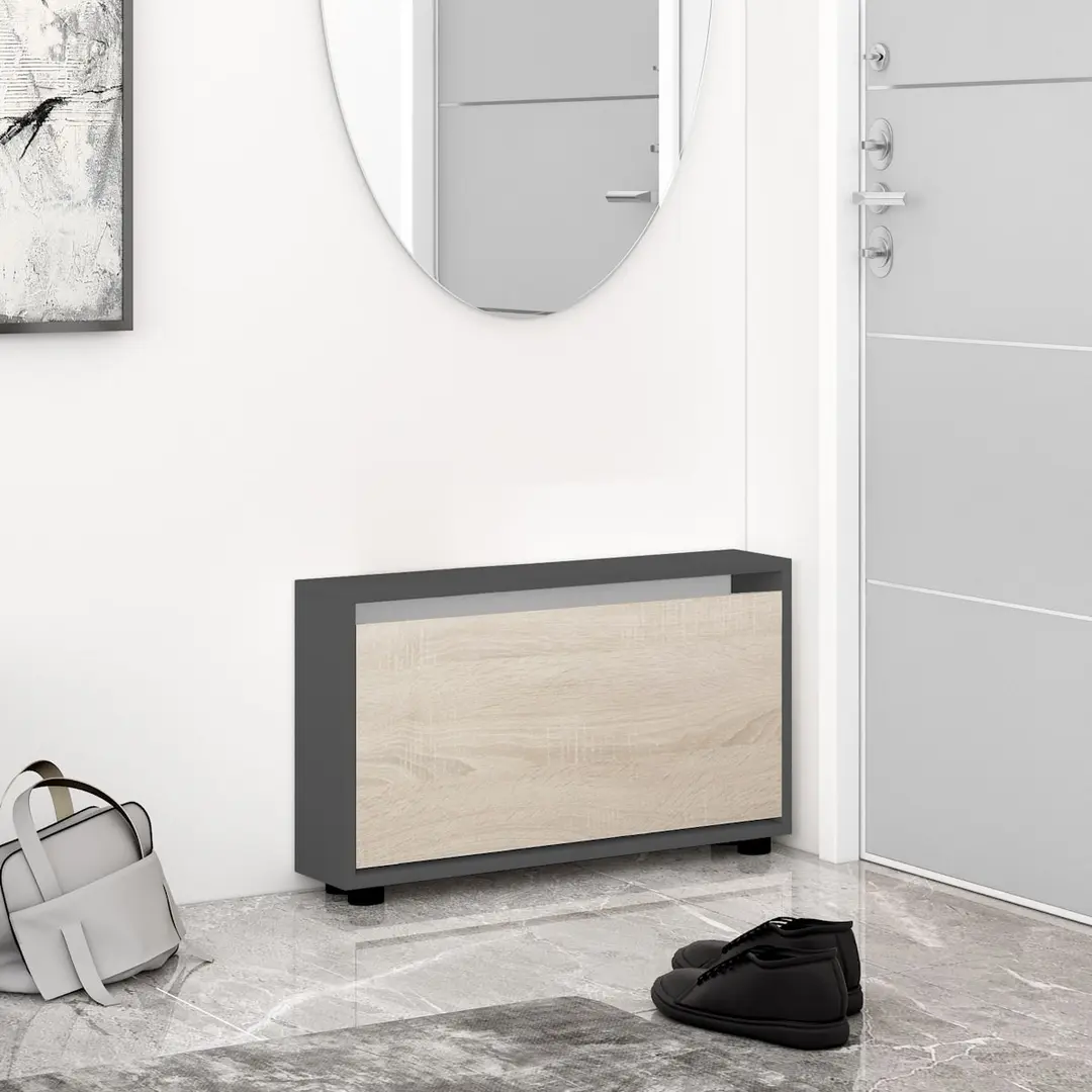 Тумба для обуви Mobildor Leo Slim 60x47x16 (Anthracite/Sonoma Oak)