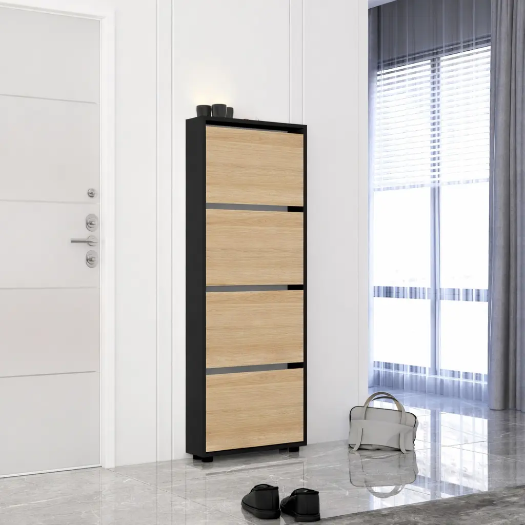 Тумба для обуви Mobildor Leo Slim 70x164x16 (Anthracite/Sonoma Oak)