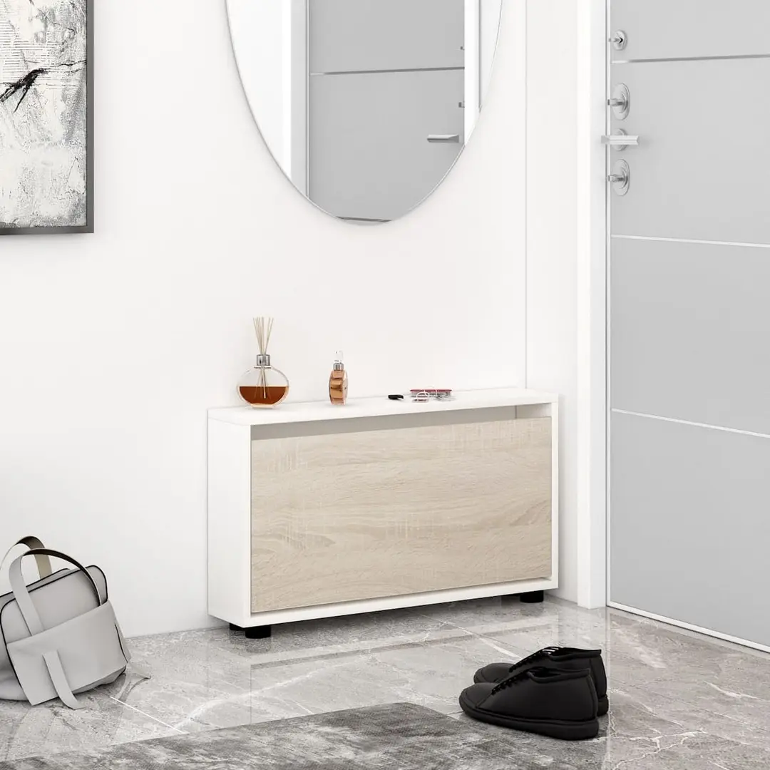 Tumba pentru incaltaminte Mobildor Leo Slim 70x47x16 (White/Sonoma Oak)