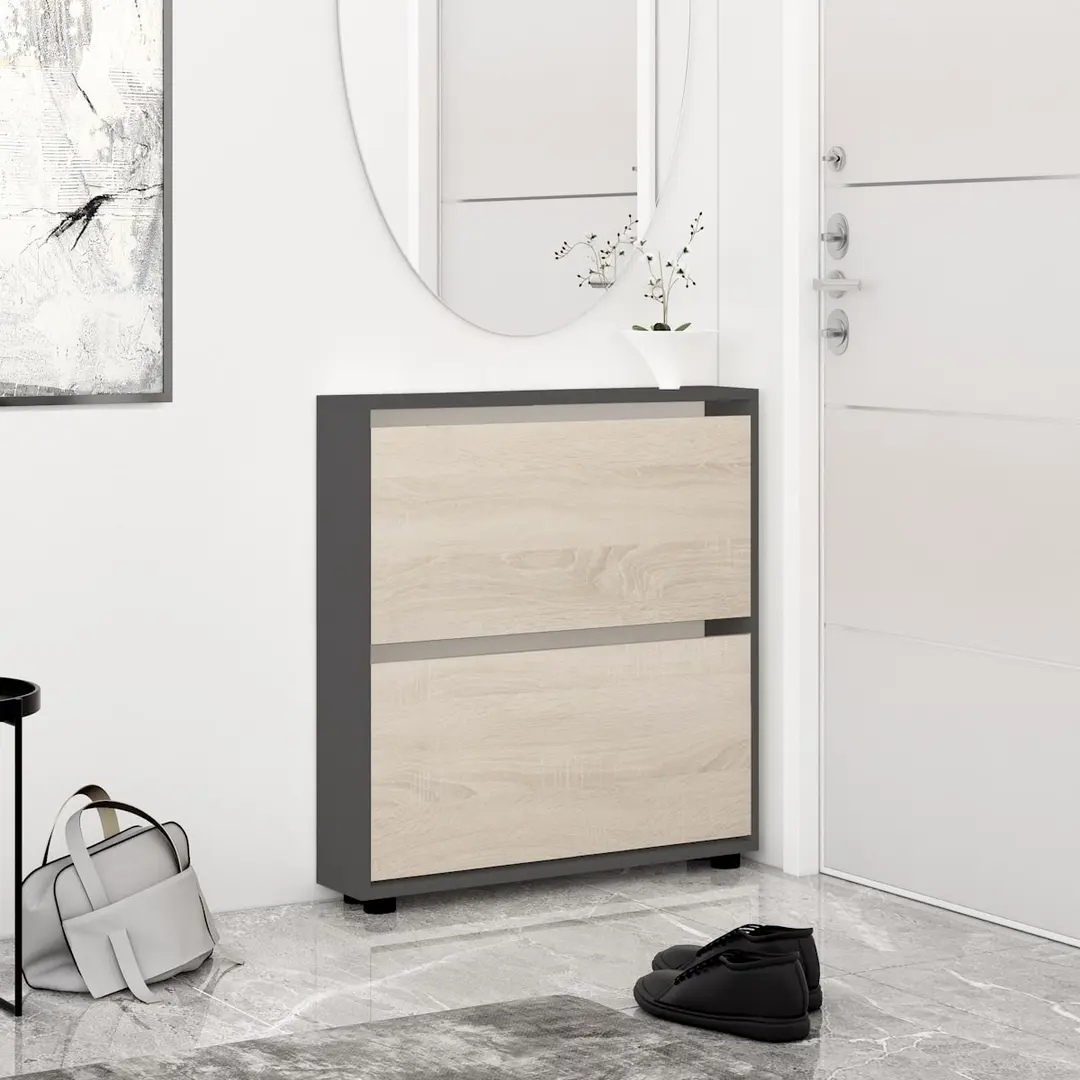 Tumba pentru incaltaminte Mobildor Leo Slim 70x86x16 (Anthracite/Sonoma Oak)