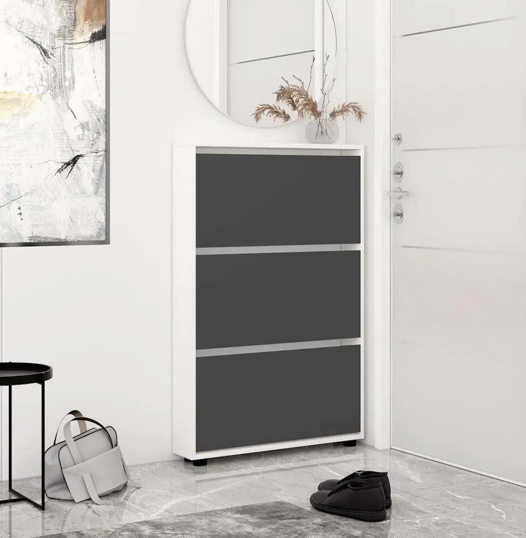 Tumba pentru incaltaminte Mobildor Leo Slim 80x125x16 (White/Anthracite)