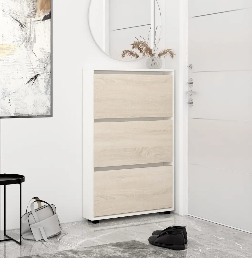 Tumba pentru incaltaminte Mobildor Leo Slim 80x125x16 (White/Sonoma Oak)