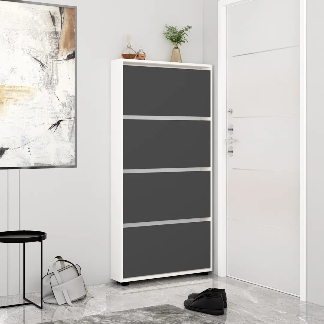 Tumba pentru incaltaminte Mobildor Leo Slim 80x164x16 (White/Anthracite)