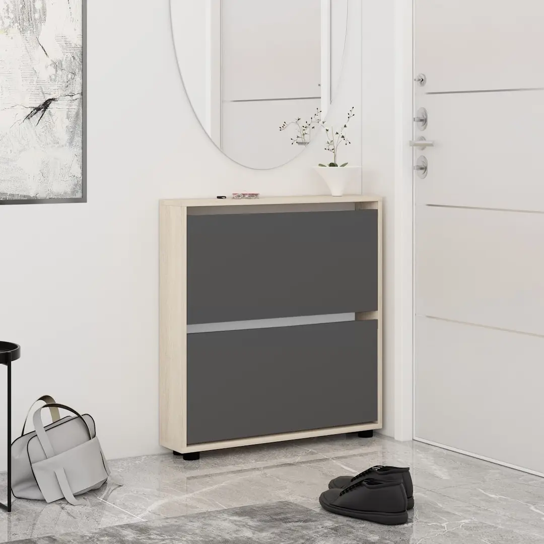 Tumba pentru incaltaminte Mobildor Leo Slim 80x86x16 (Sonoma Oak/Anthracite)