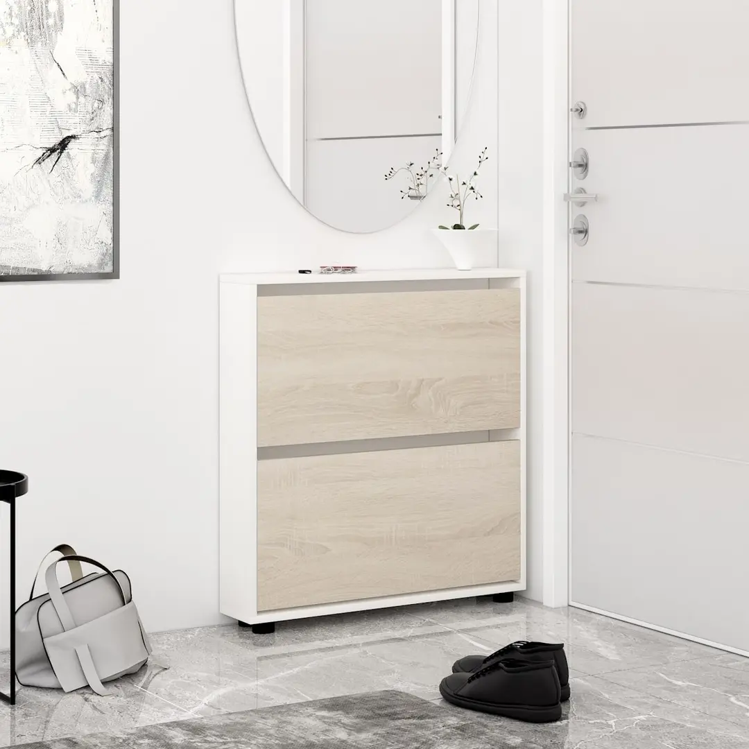 Тумба для обуви Mobildor Leo Slim 80x86x16 (White/Sonoma Oak)