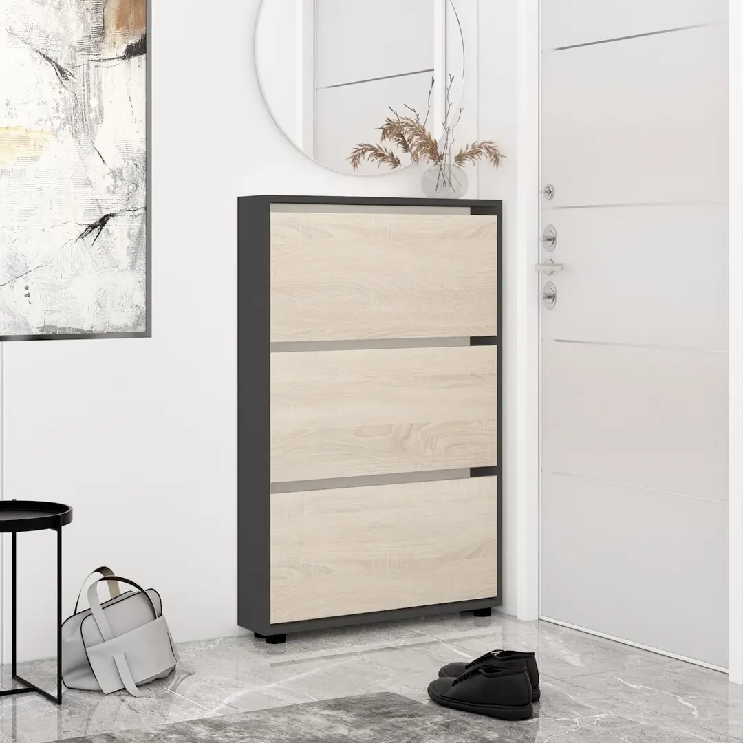 Тумба для обуви Mobildor Leo Slim 90x125x16 (Anthracite/Sonoma Oak)