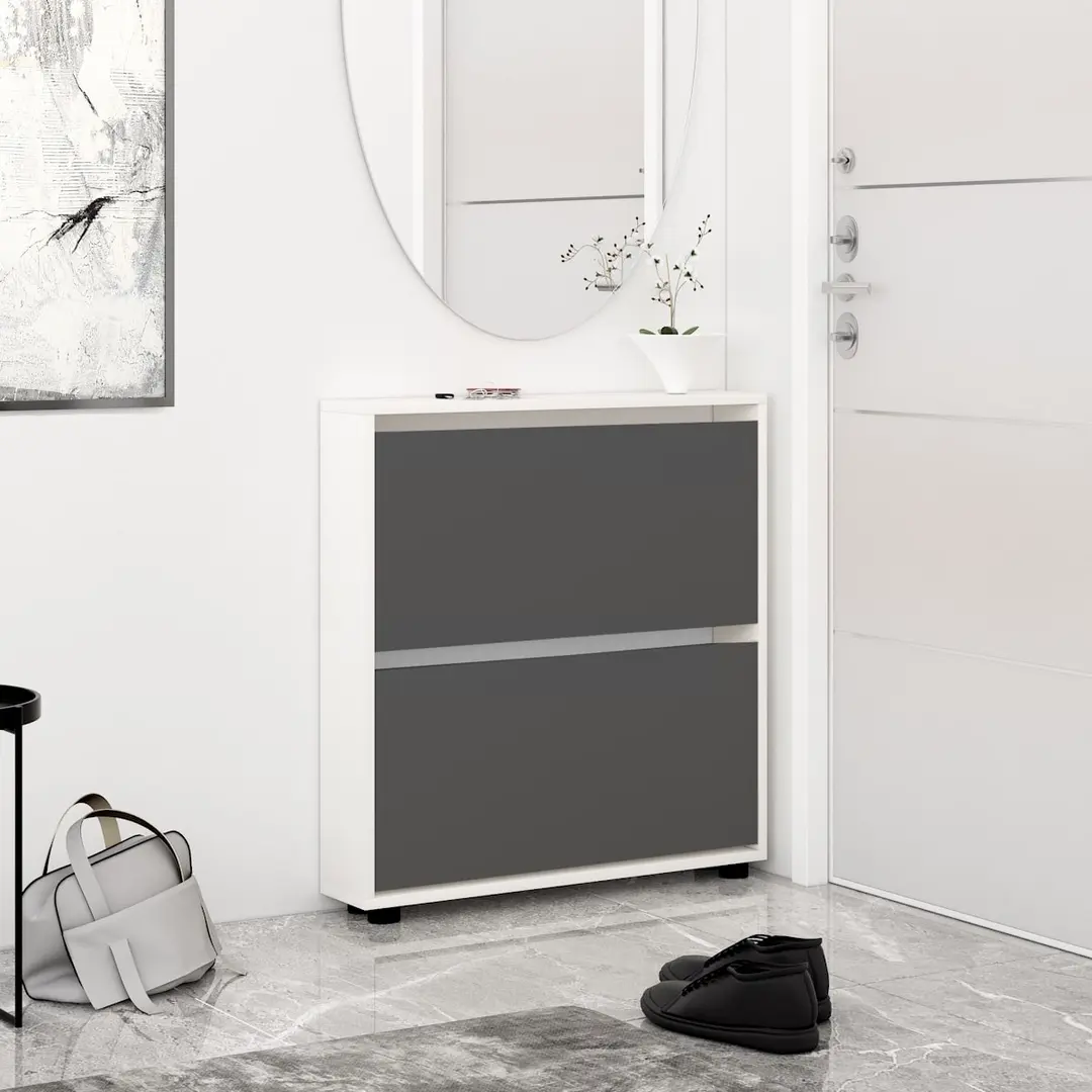 Тумба для обуви Mobildor Leo Slim 90x86x16 (White/Anthracite)