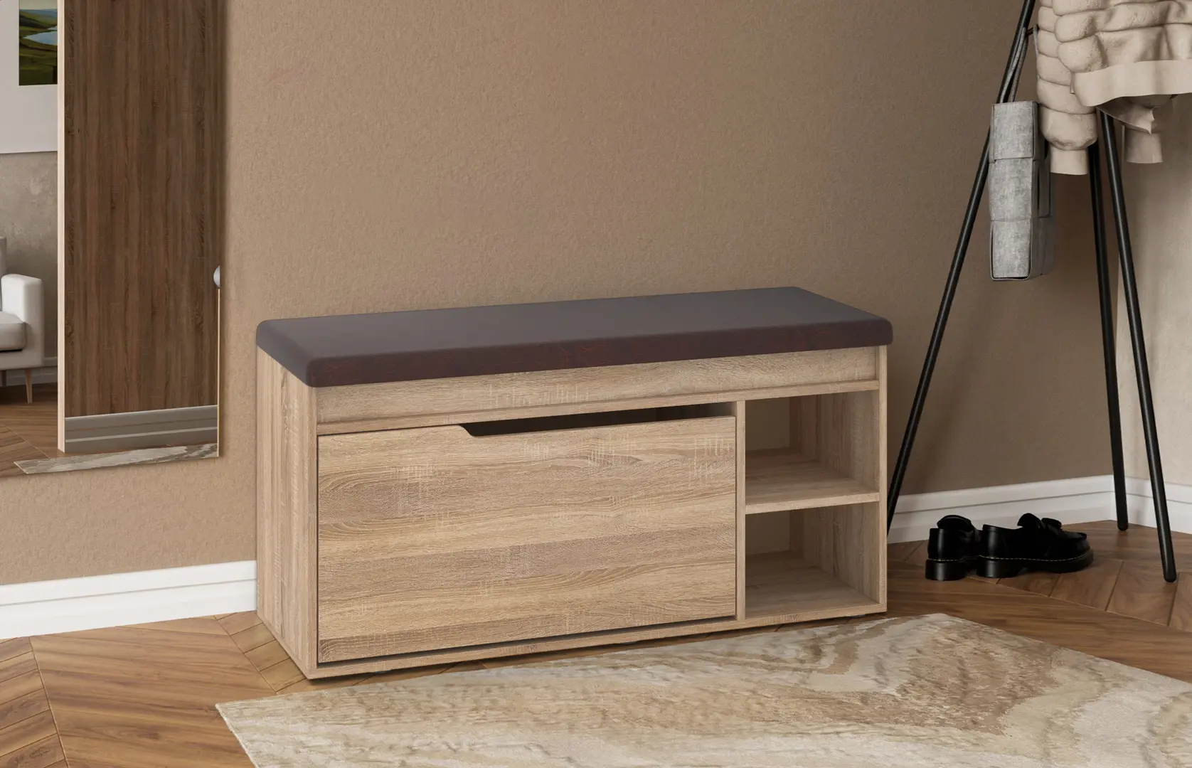 Tumba-bancheta pentru incaltaminte Пехотин B-4A (Sonoma Oak/Brown)