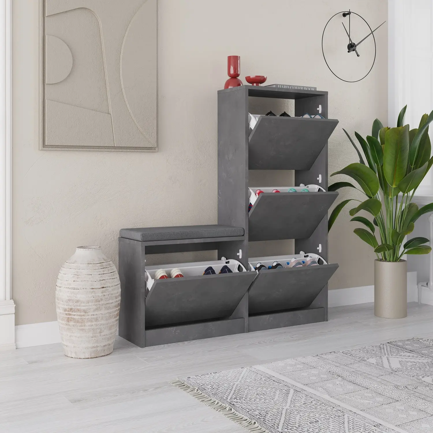 Tumba-bancheta pentru incaltaminte Showdeko Dude (Retro Grey) - 2