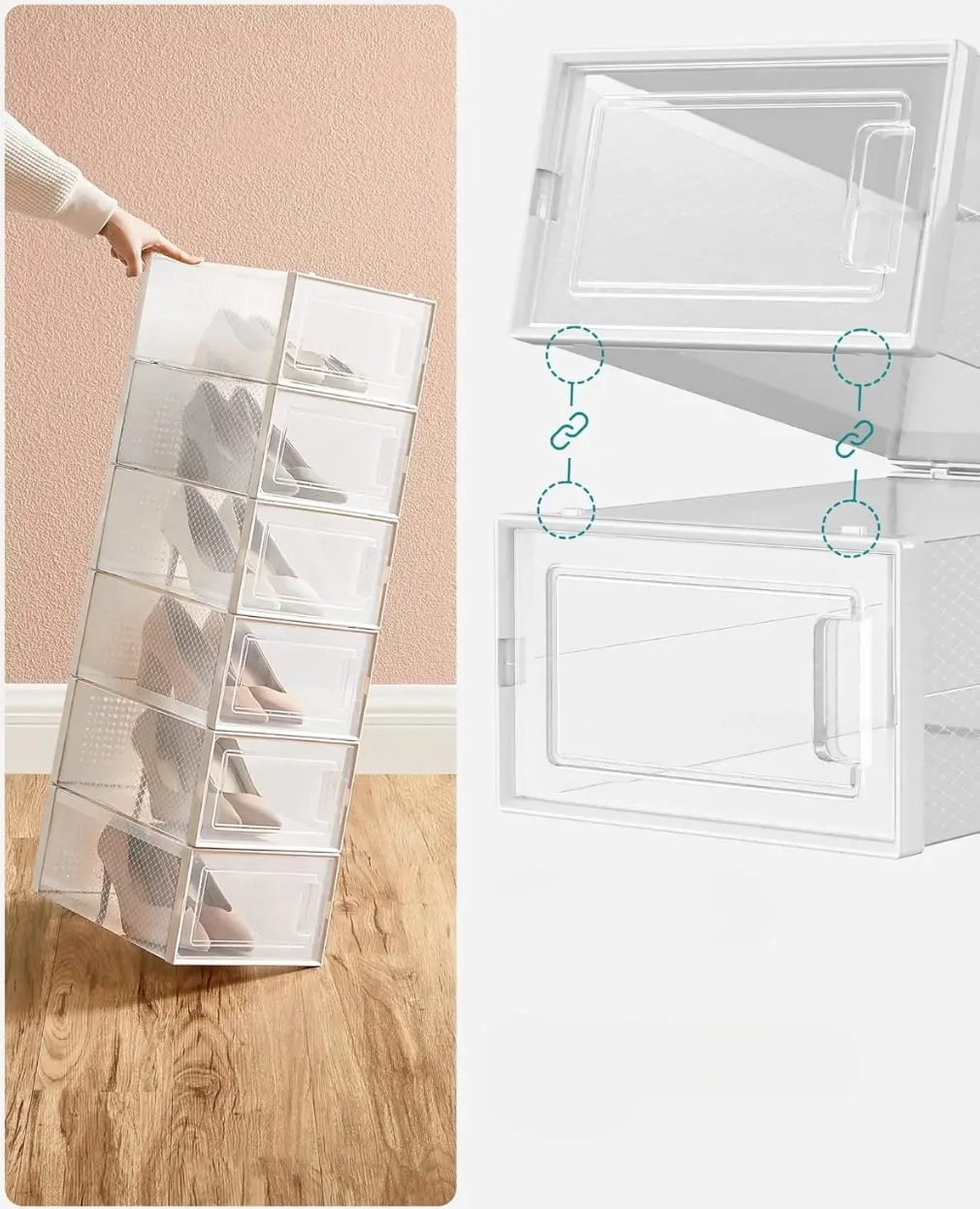 Стеллаж-органайзер для обуви Songmics LSP18SWT (White/Transparent) - 4