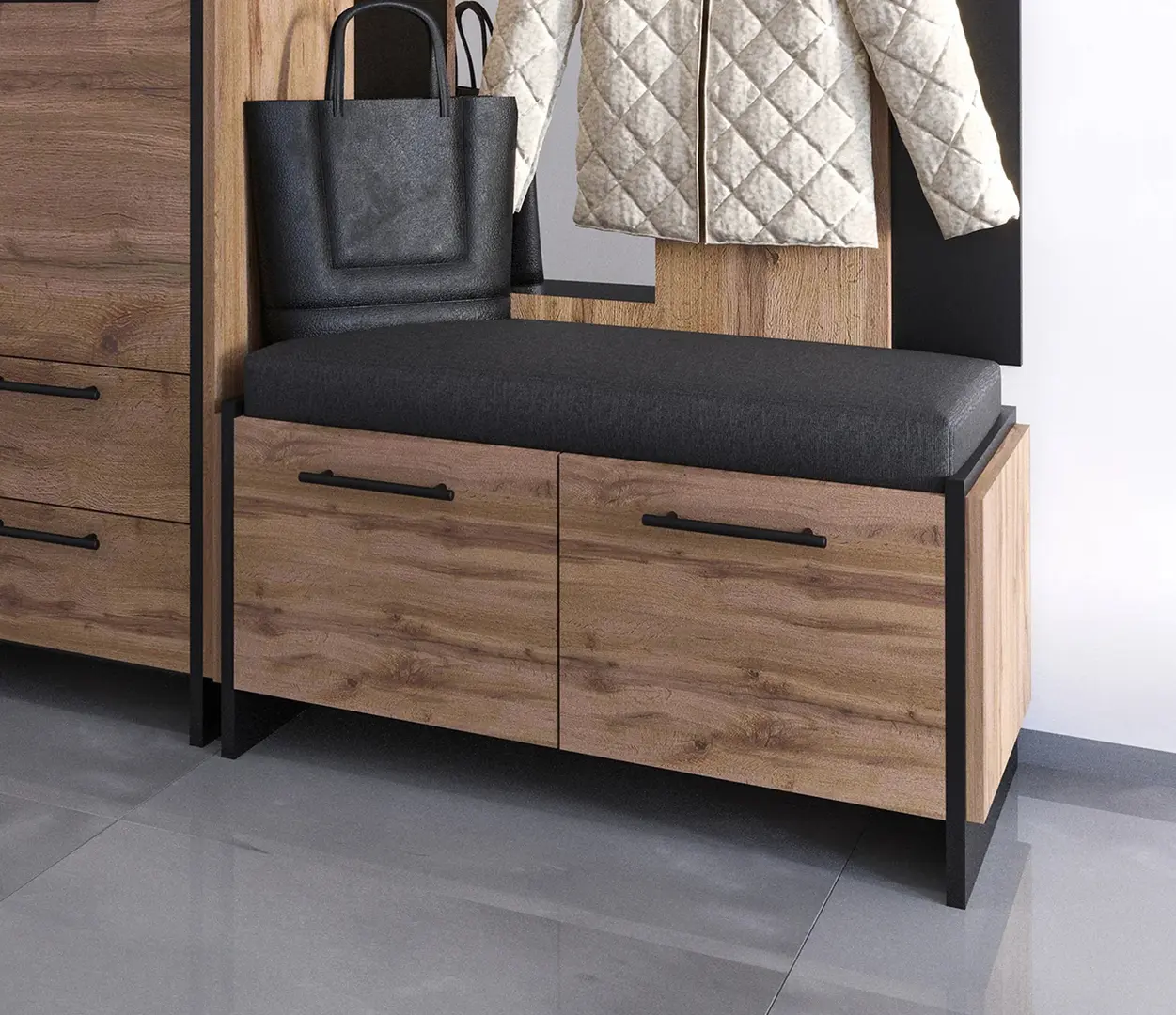 Tumba-bancheta pentru incaltaminte Tempo Kondela Amoni 2D (Wotan Oak/Black)