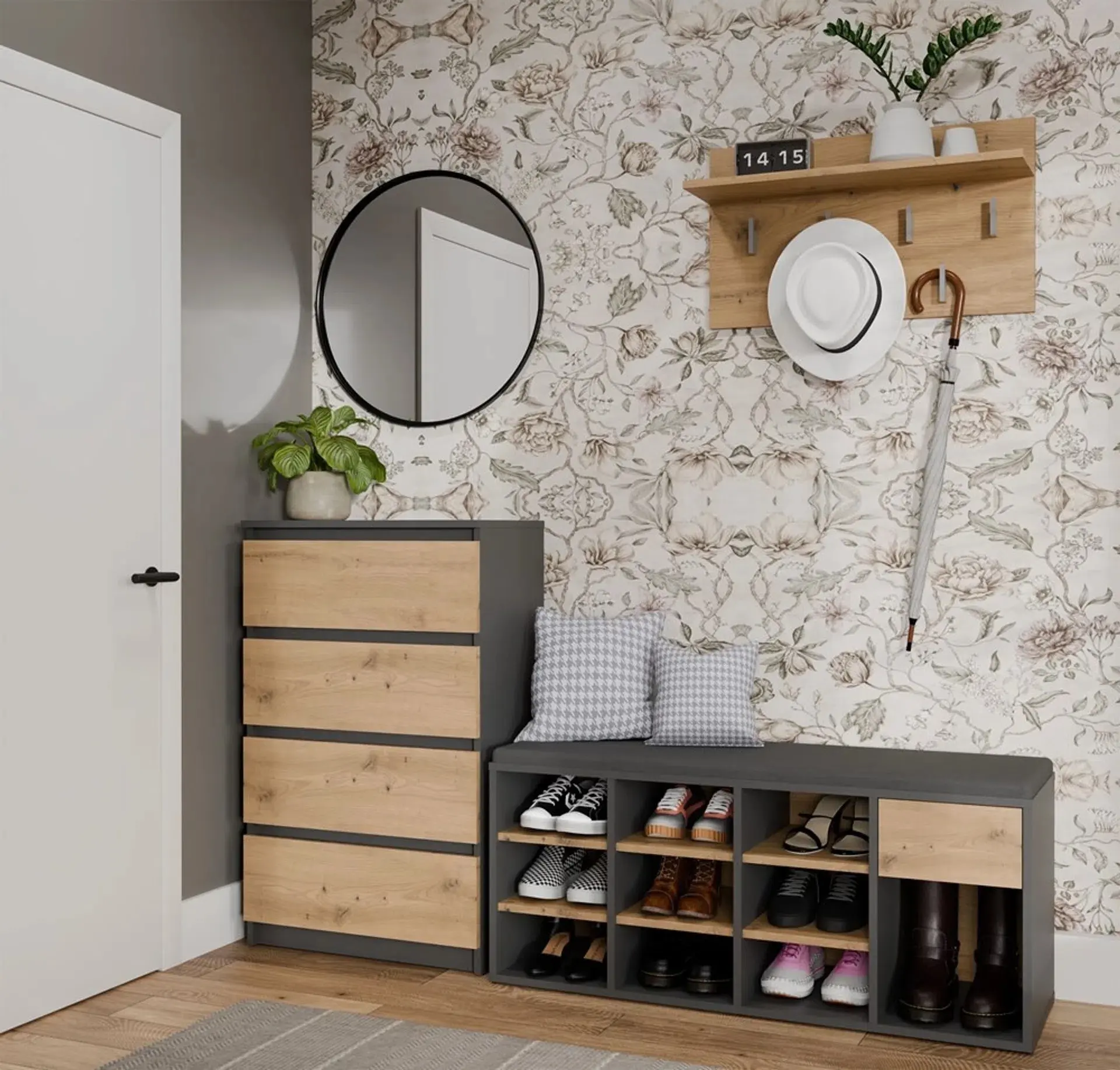 Банкетка-стеллаж для обуви TopEshop Tallin (Anthracite/Artisan Oak) - 2