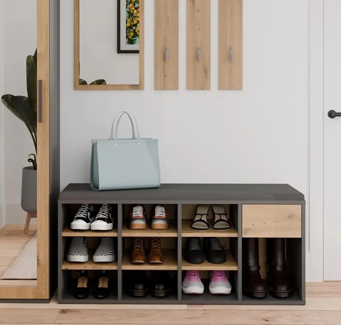 Банкетка-стеллаж для обуви TopEshop Tallin (Anthracite/Artisan Oak)