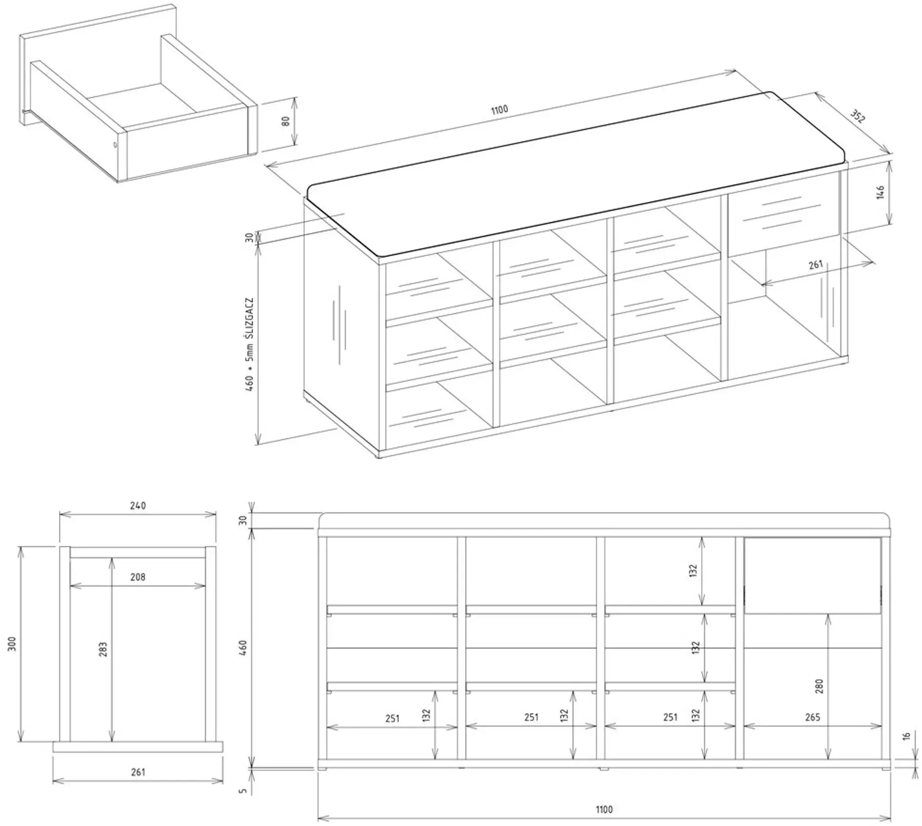 Банкетка - стеллаж для обуви TopEshop Tallin (Cashmere) - 7