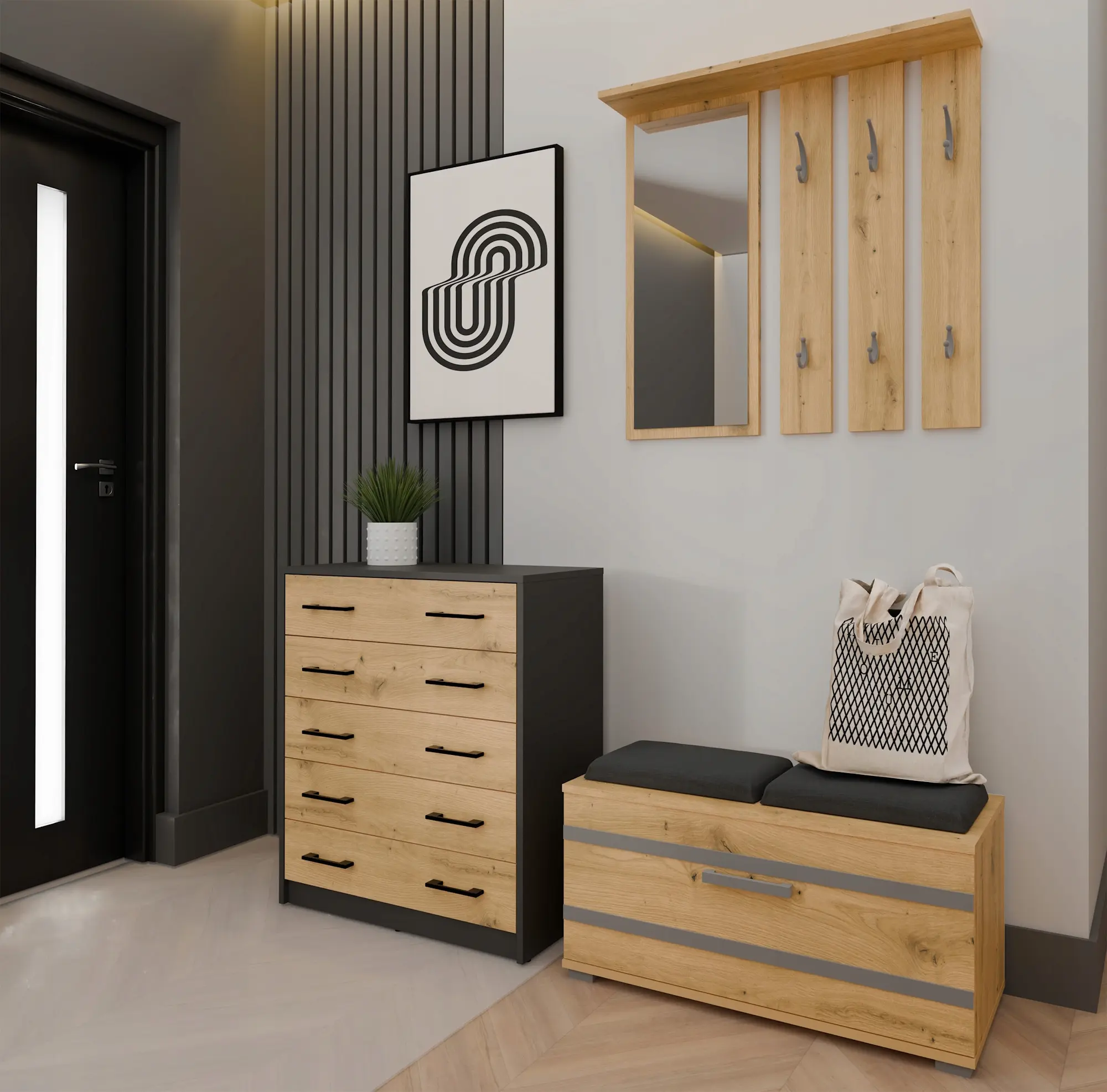 Тумба для обуви TopEshop Alex (Anthracite/Artisan Oak) - 2