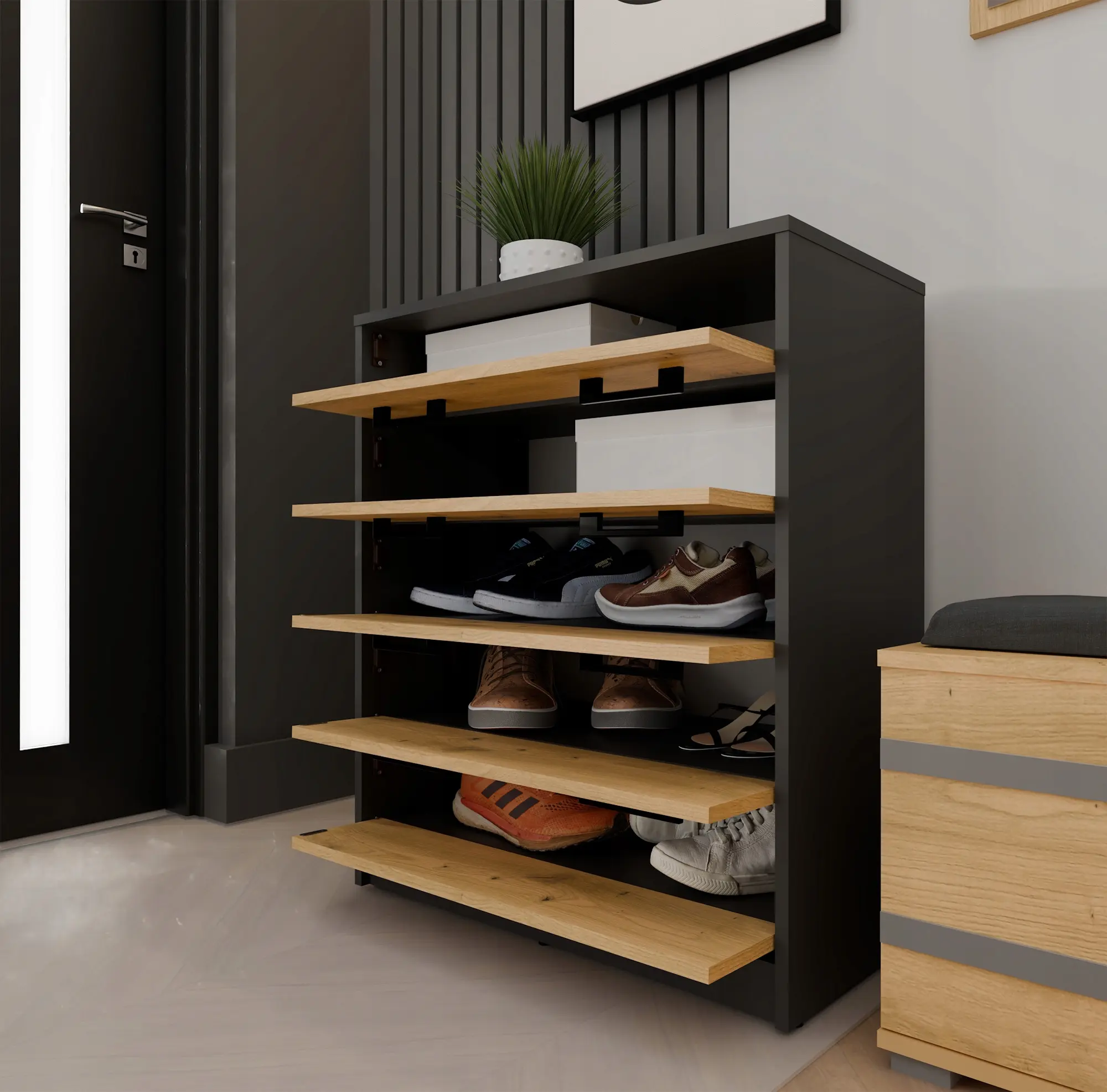 Тумба для обуви TopEshop Alex (Anthracite/Artisan Oak) - 5