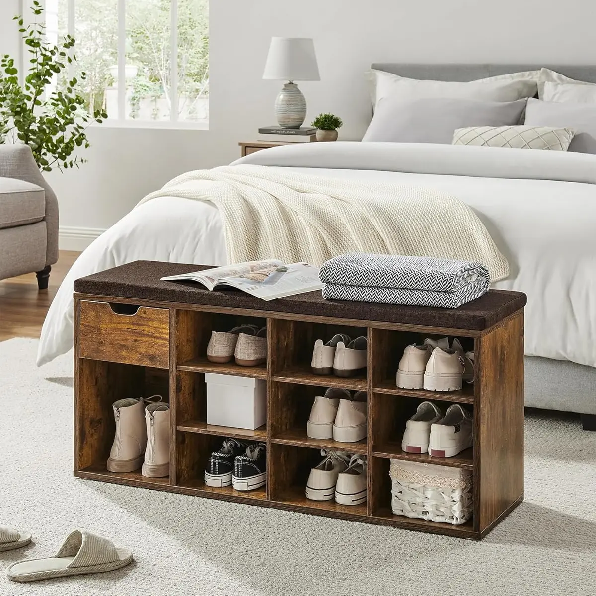 Bancheta-etajera pentru incaltaminte Vasagle LHS024T01 (Rustic Brown/Bronze) - 3