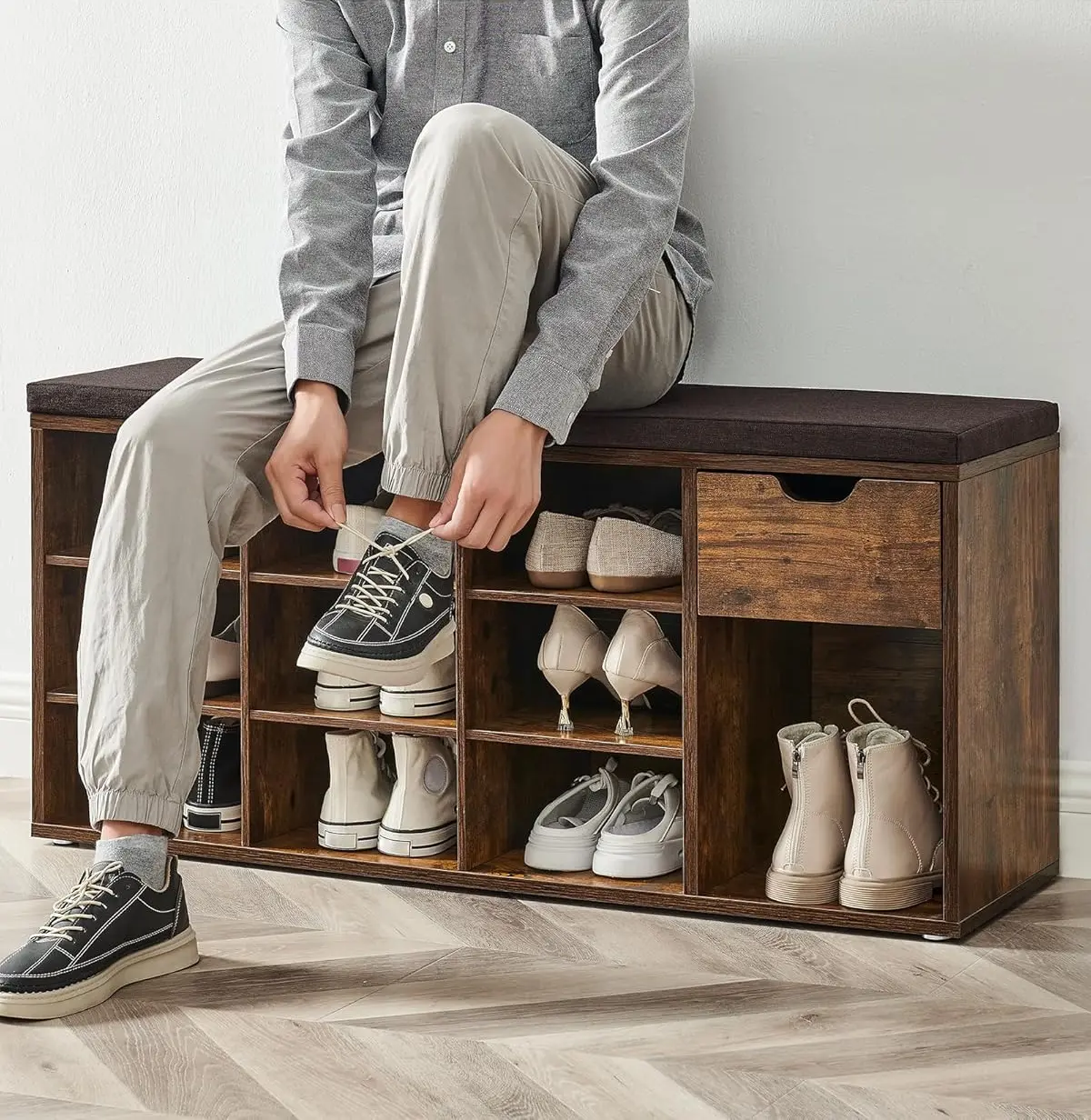 Bancheta-etajera pentru incaltaminte Vasagle LHS024T01 (Rustic Brown/Bronze) - 5