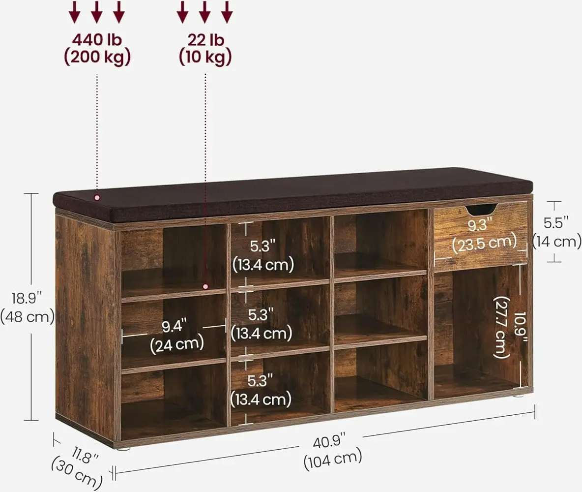 Bancheta-etajera pentru incaltaminte Vasagle LHS024T01 (Rustic Brown/Bronze) - 8