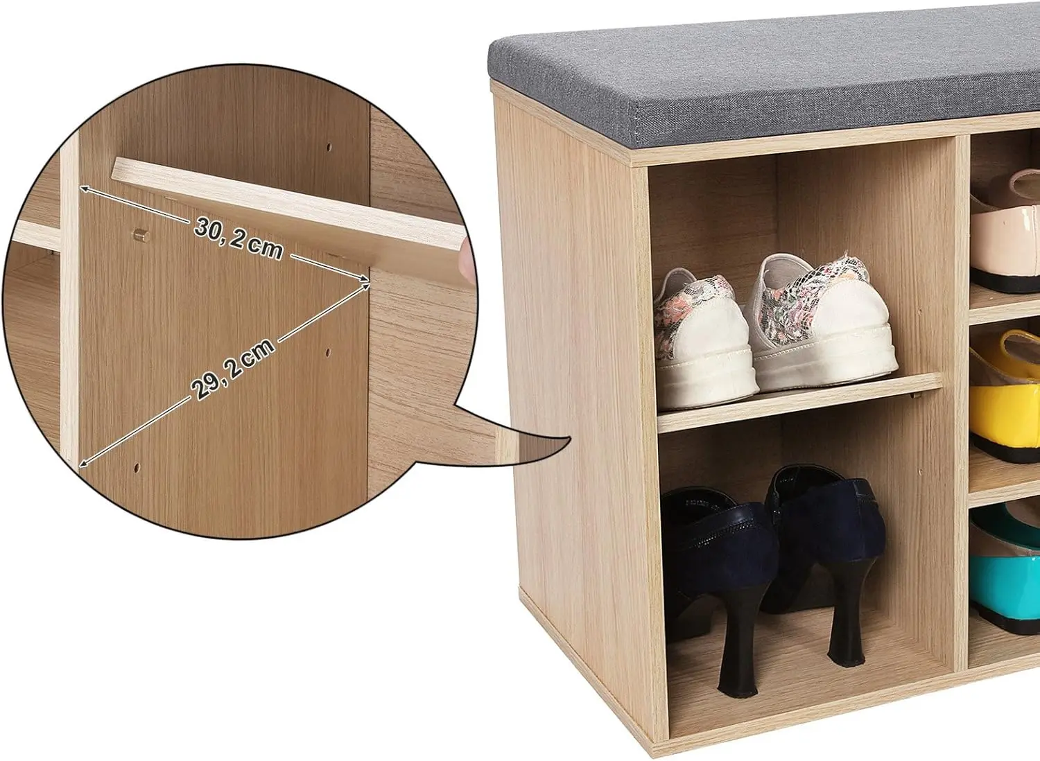 Etajera-bancheta pentru incaltaminte Vasagle LHS10NL (Oak/Grey) - 6