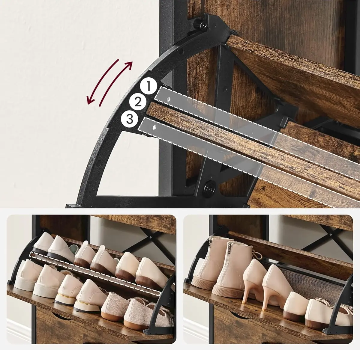 Tumba pentru incaltaminte Vasagle LBS101B01 (Rustic Brown/Black) - 6