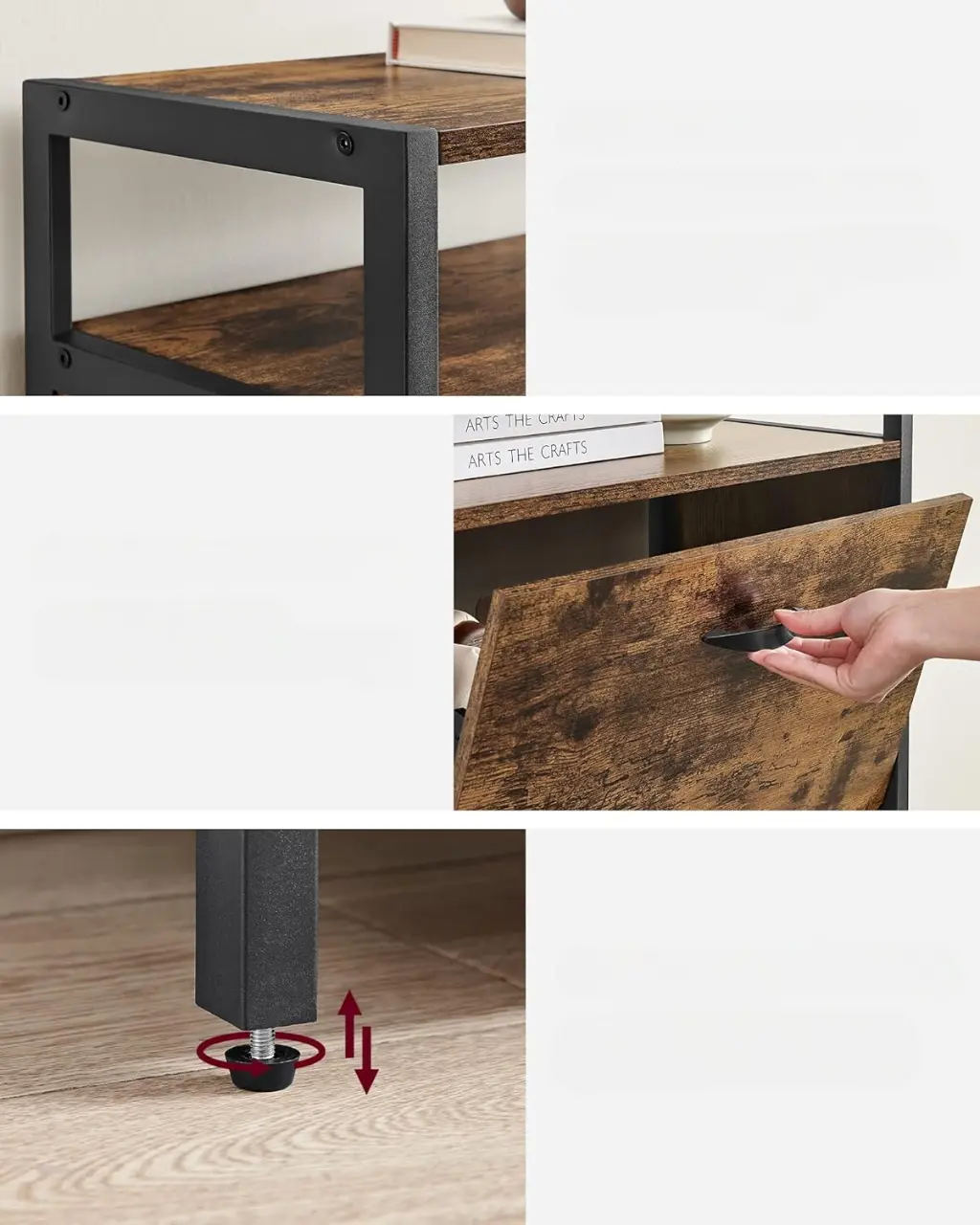 Tumba pentru incaltaminte Vasagle LBS101B01 (Rustic Brown/Black) - 8