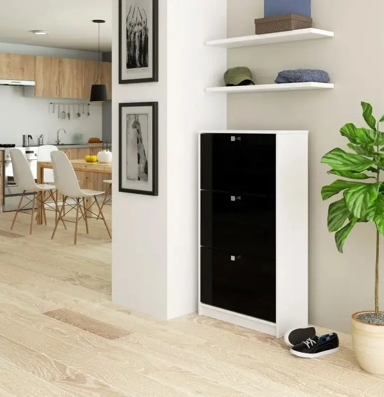 Tumba pentru incaltaminte Akord 3 (White/Black Gloss)