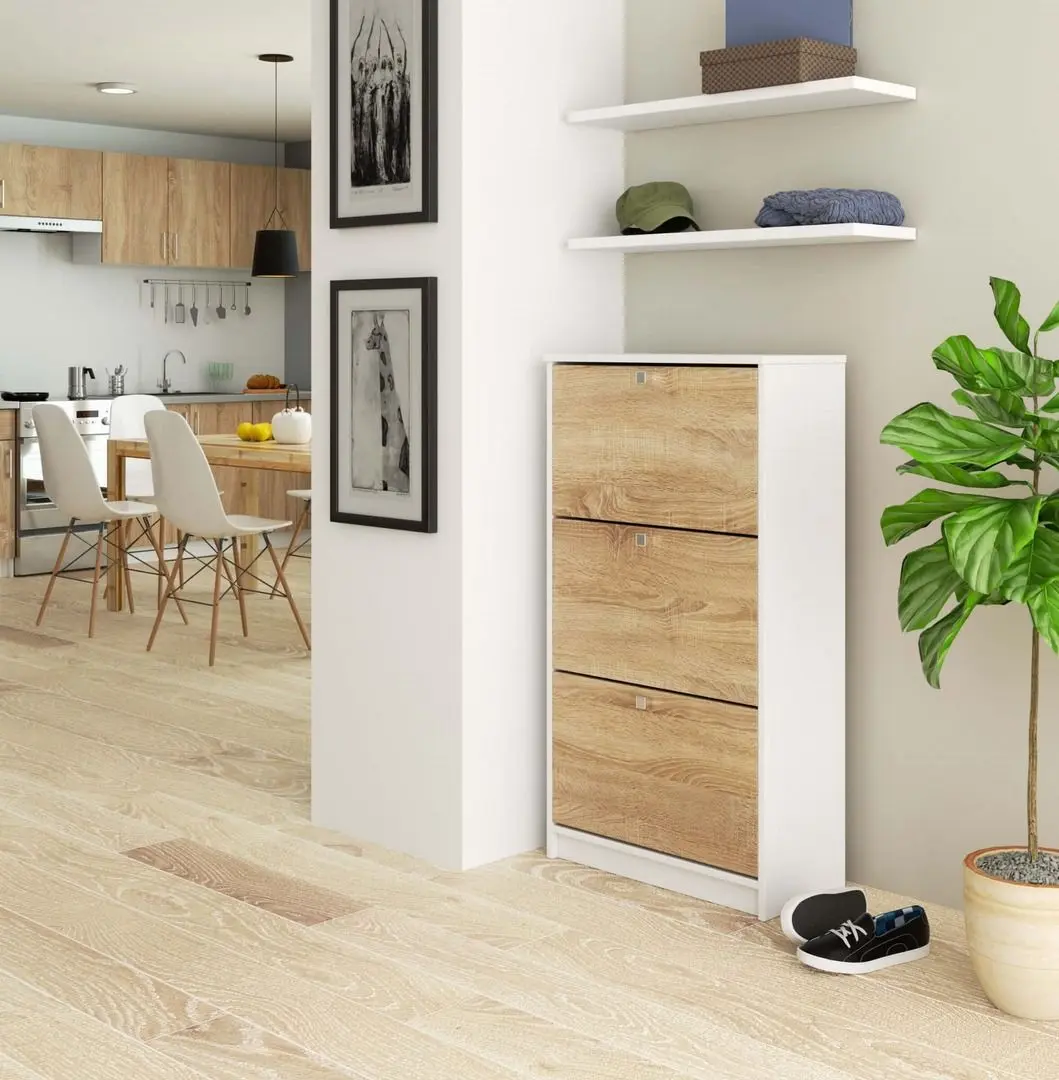 Tumba pentru incaltaminte Akord 3D (White/Sonoma Oak)