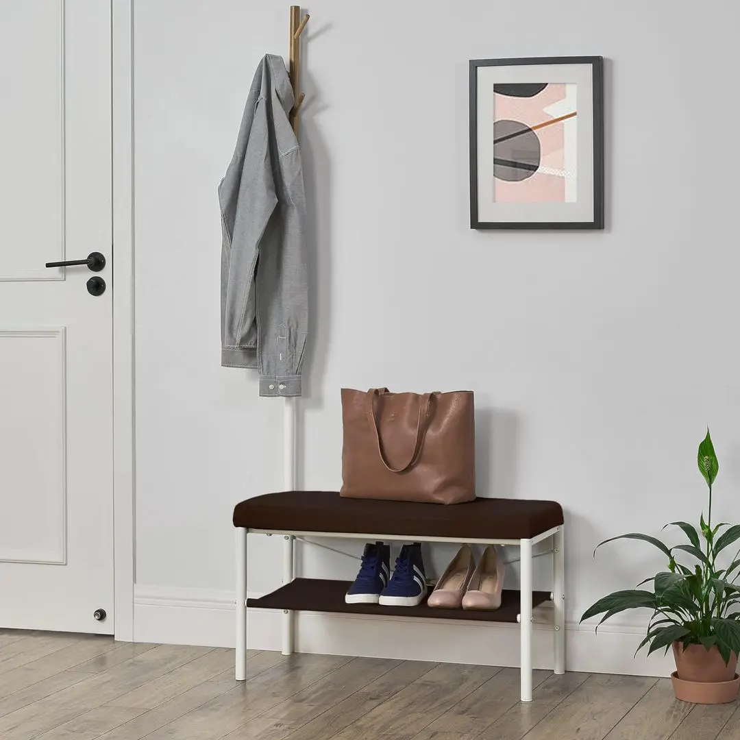 Банкетка-вешалка для обуви Art Flame 5L-317 (White/Brown/Wood)