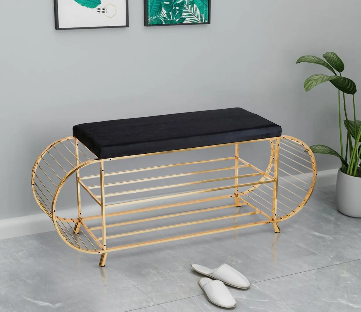 Банкетка-стеллаж для обуви Casa Moora IDRB1 (Black/Golden)