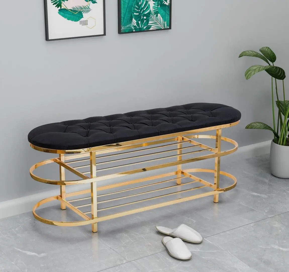 Bancheta-etajera pentru incaltaminte Casa Moora IDRB2 (Black/Golden)