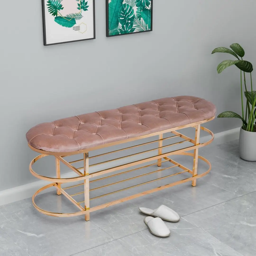 Bancheta-etajera pentru incaltaminte Casa Moora IDRB9 (Beige/Golden)