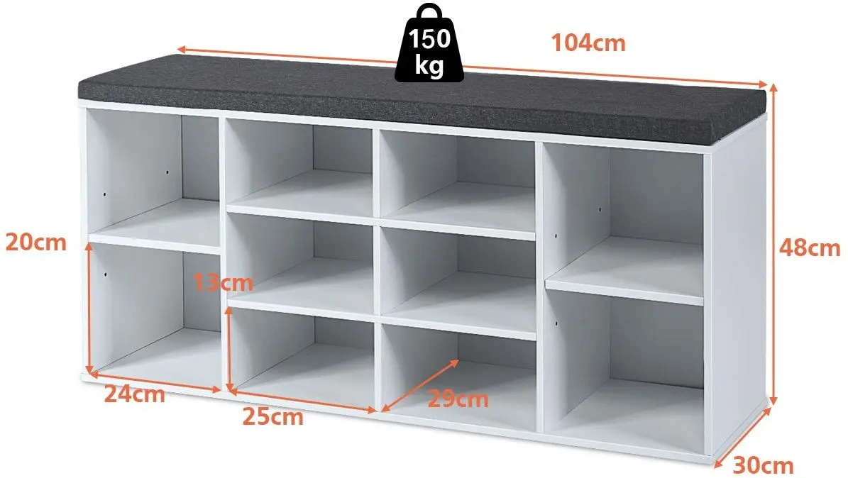 Bancheta-etajera pentru incaltaminte Costway HW63680WH (White/Gray)