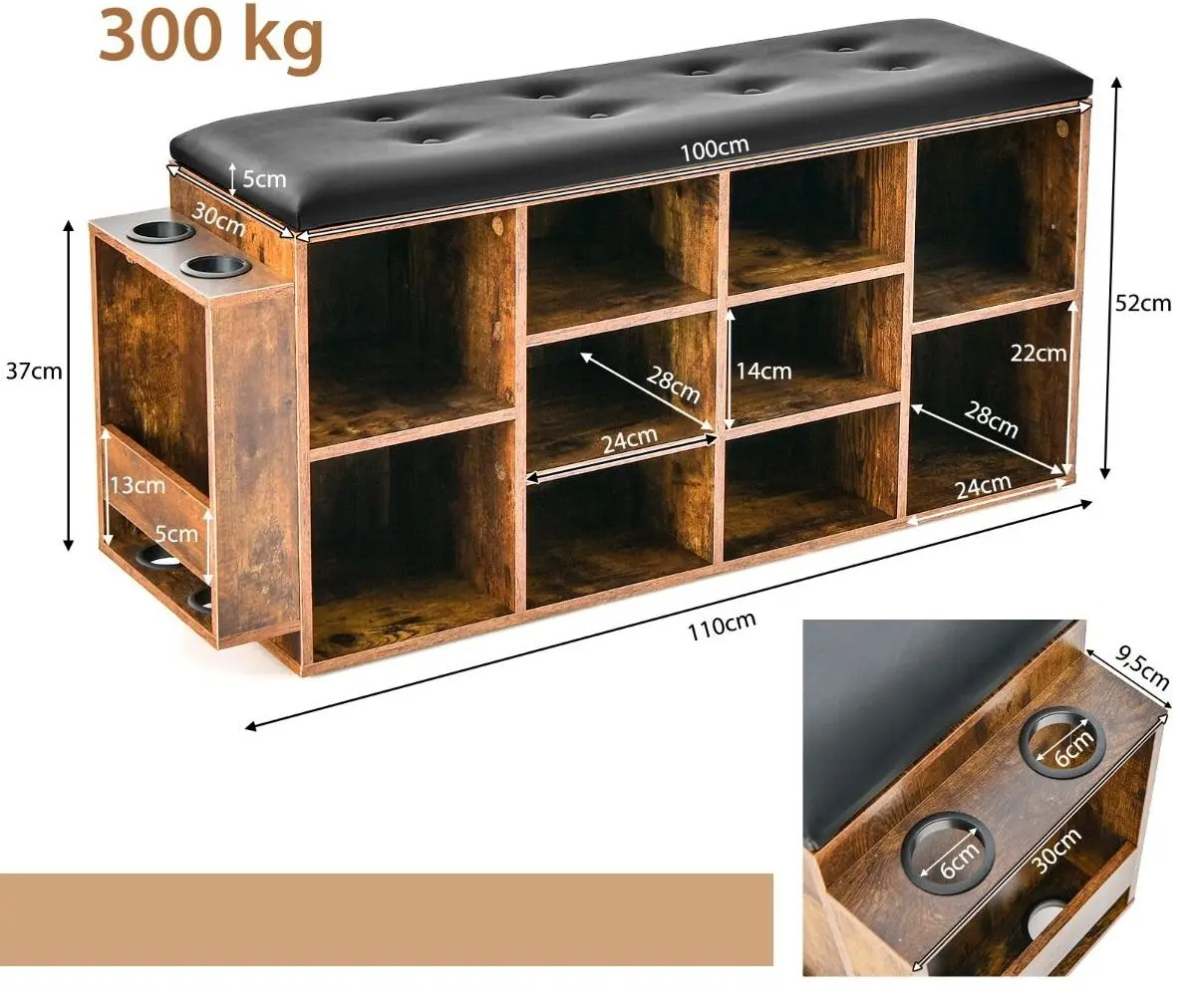 Bancheta-etajera pentru incaltaminte JV10876CF (Rustic Brown)