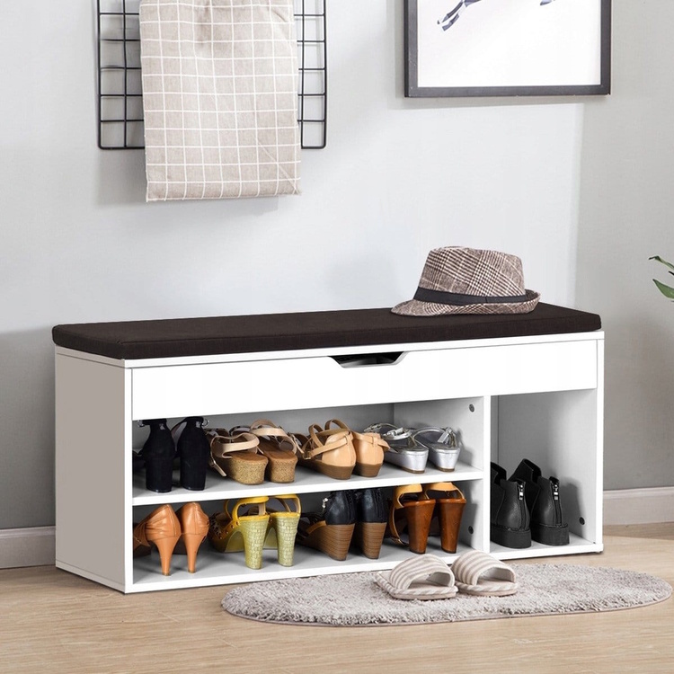 Bancheta-etajera pentru incaltaminte Costway JV11726WH (White)