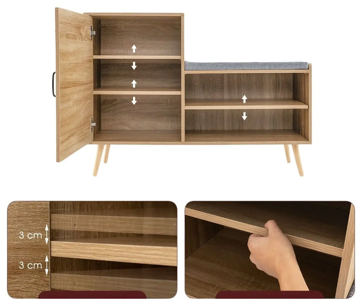 Tumba pentru incaltaminte Costway JV11358OA (Natural/Grey) - 4