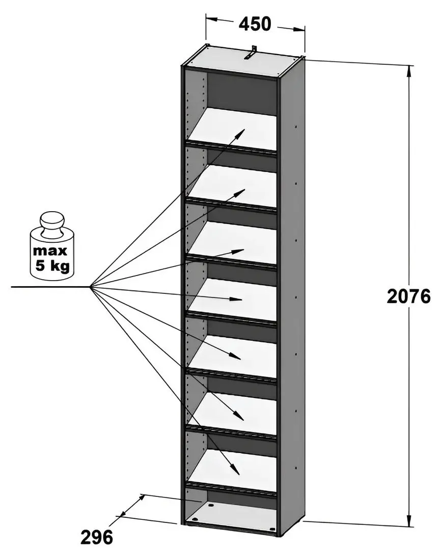 Стеллаж для обуви Fortuna Constantin 45x207.6x29.6 (White/Black Matt) - 4