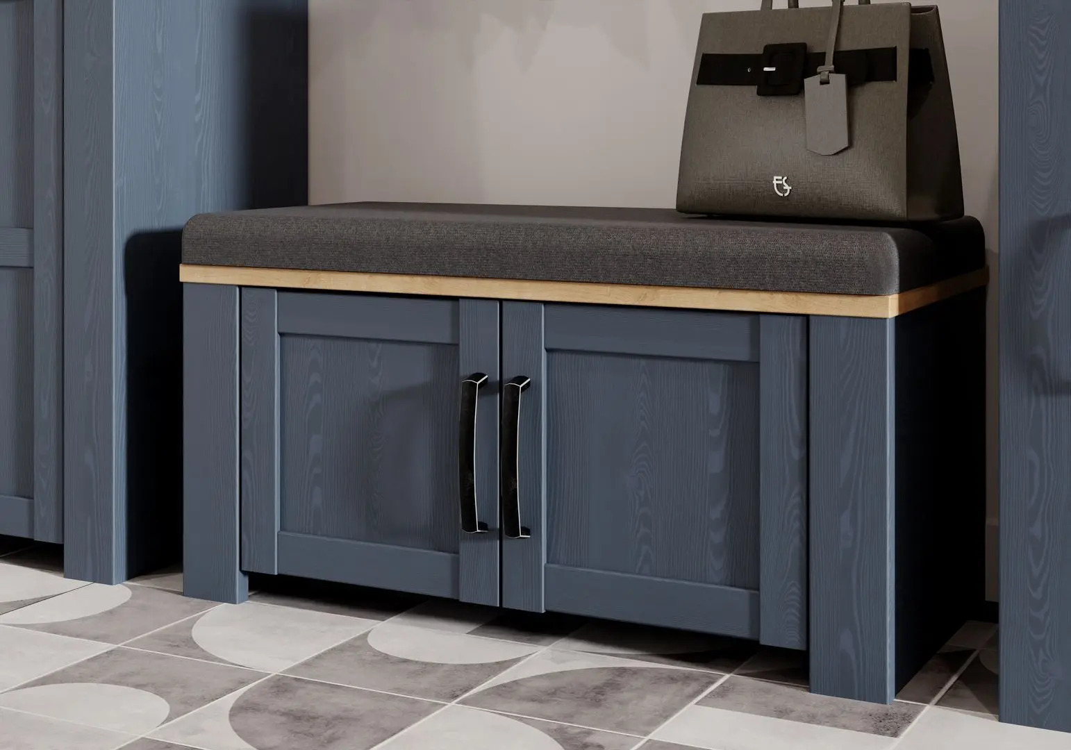 Tumba pentru incaltaminte Fortuna Brigitta 86.5x45.7x42 (Blue Oak/Riviera Oak/Grey)