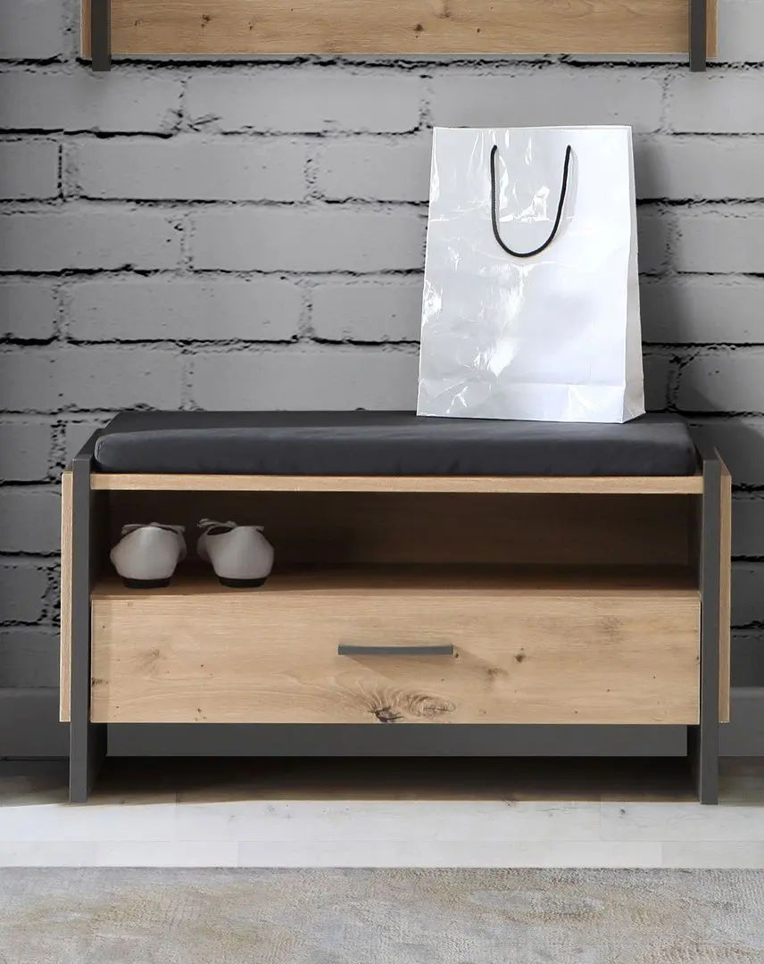 Тумба-банкетка для обуви Fortuna Osstin 87.1x48x41.3 (Artisan Oak/Grey/Anthracite)