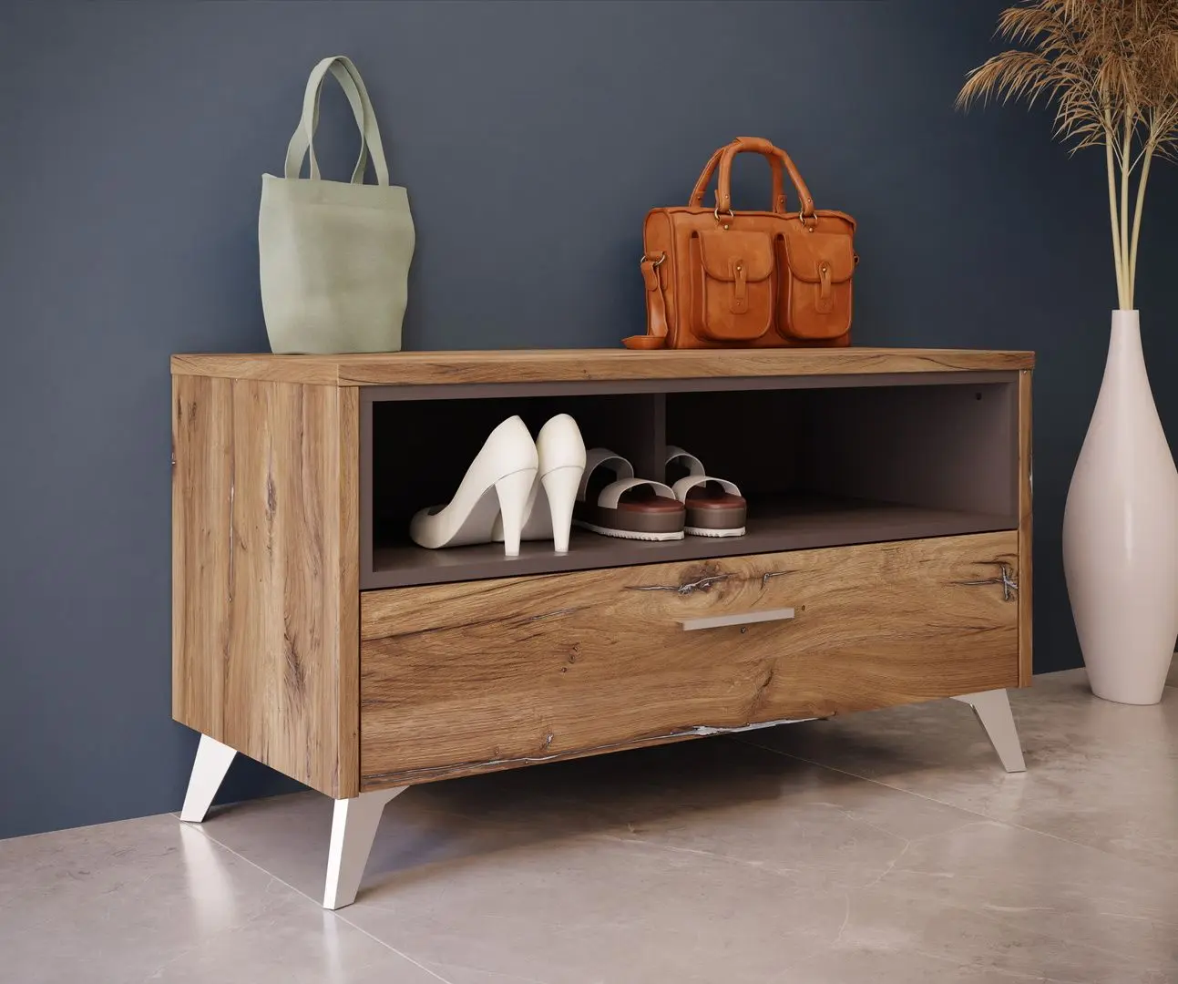 Tumba pentru incaltaminte Fortuna Monica 94.5x51.4x41.5 (Flagstaff Oak/Grey)