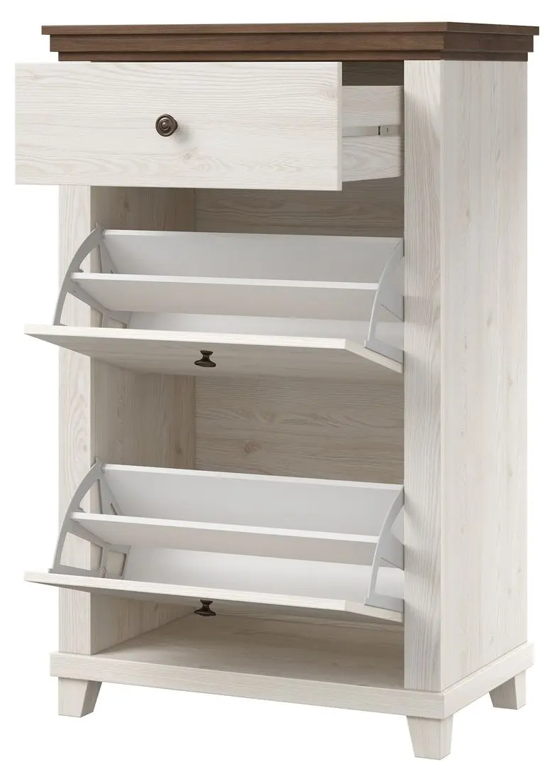 Tumba pentru incaltaminte Helvetia Evora 2D1SZ 71 cm (White Abisko Ash/Lefkas Oak/White)