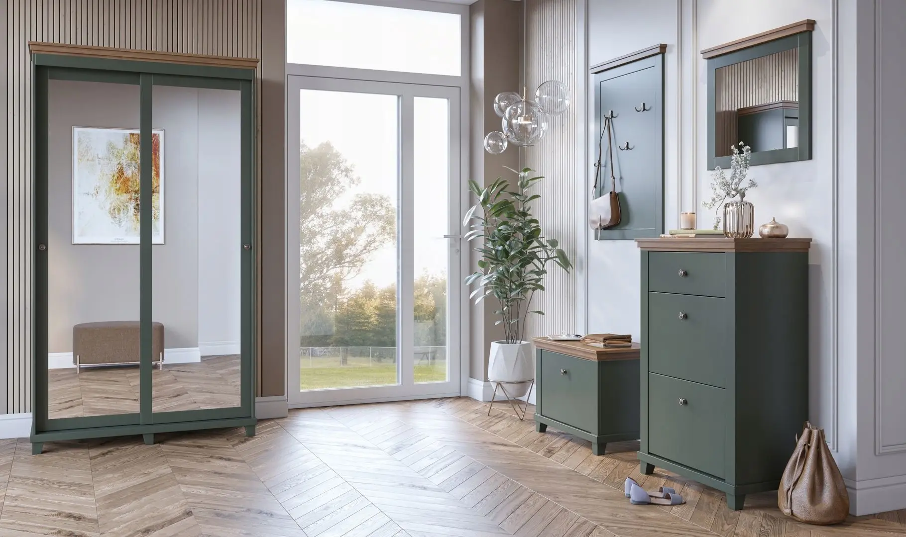 Tumba pentru incaltaminte Helvetia Evora 2D2SZ 71 cm (Green/Lefkas Oak)