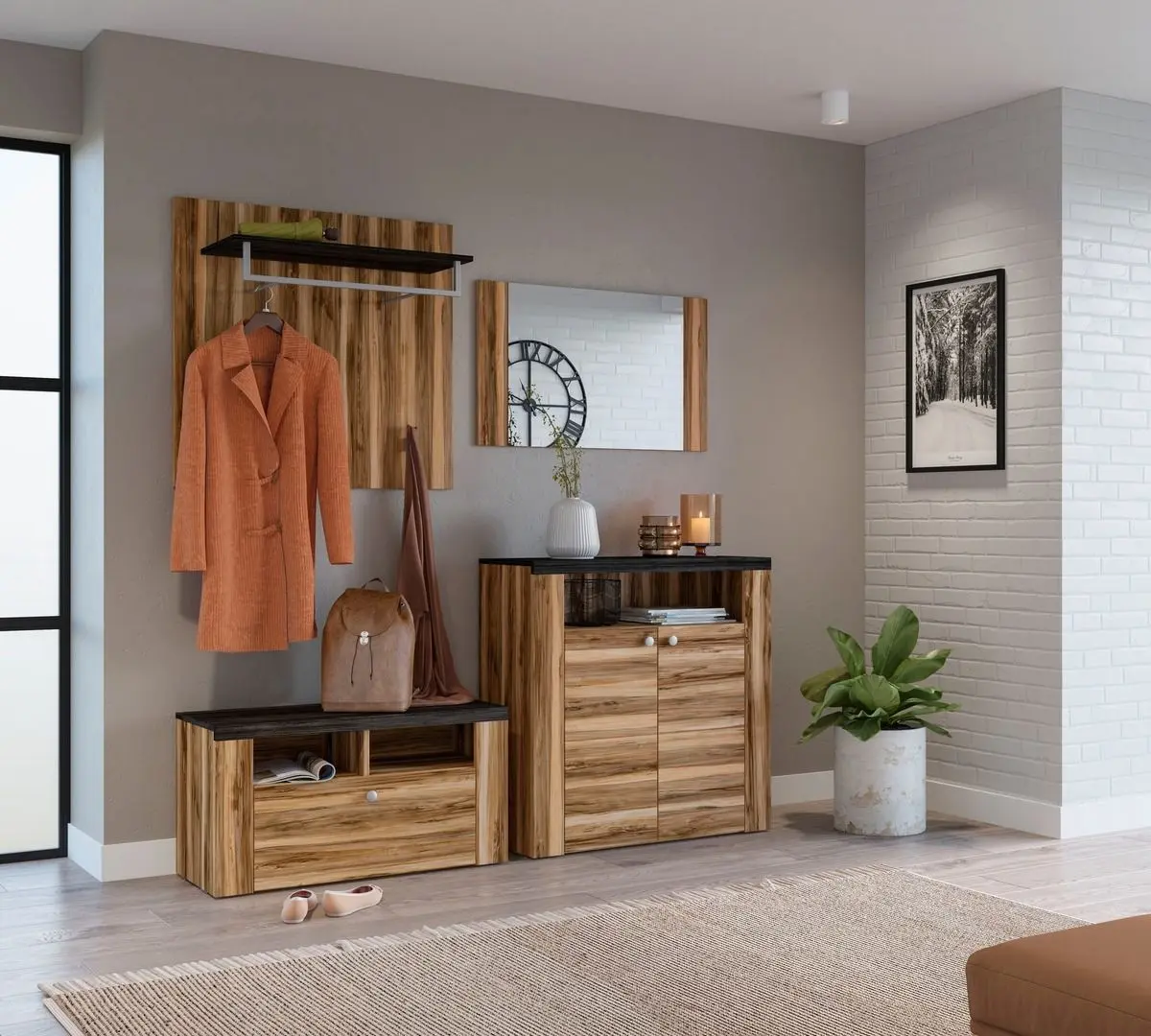 Tumba pentru incaltaminte Helvetia Larona (Satin Walnut/Touchwood) - 6