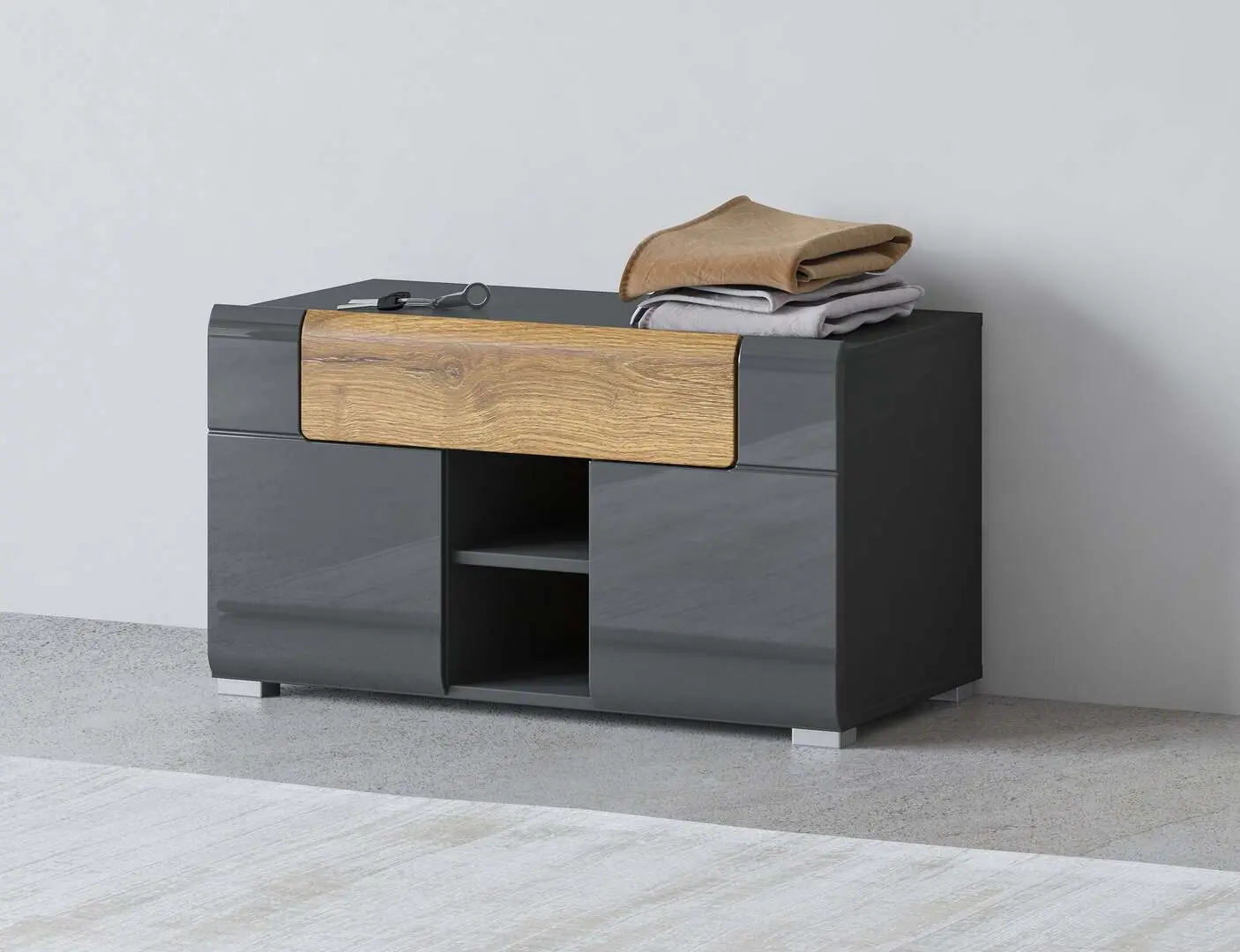 Tumba pentru incaltaminte Helvetia Toledo 2D1SZ (Anthracite Gloss/Grandson Oak) - 3