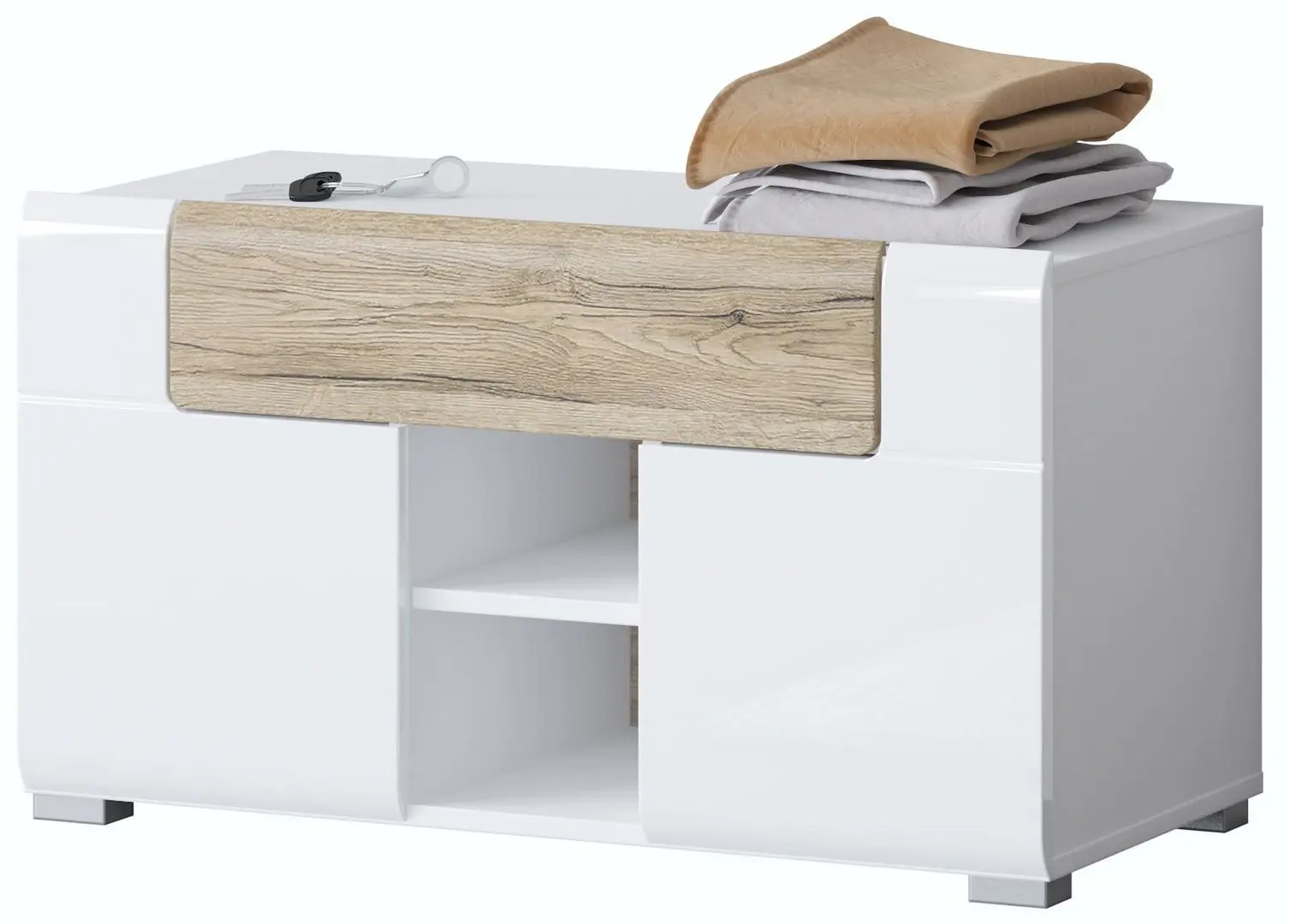 Тумба для обуви Helvetia Toledo 2D1SZ (White Gloss/Sanremo Oak) - 5